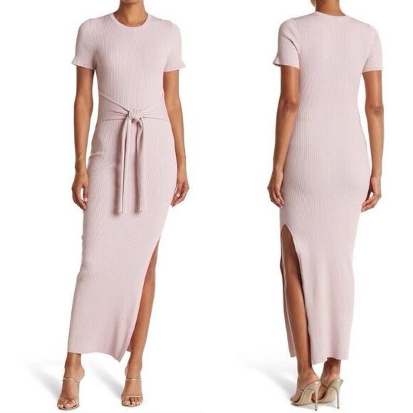 Ronny Kobo Collection Dresses & Skirts - Ronny Kobo Athena Ribbed Knit Midi Dress side slit waist wrap Size M